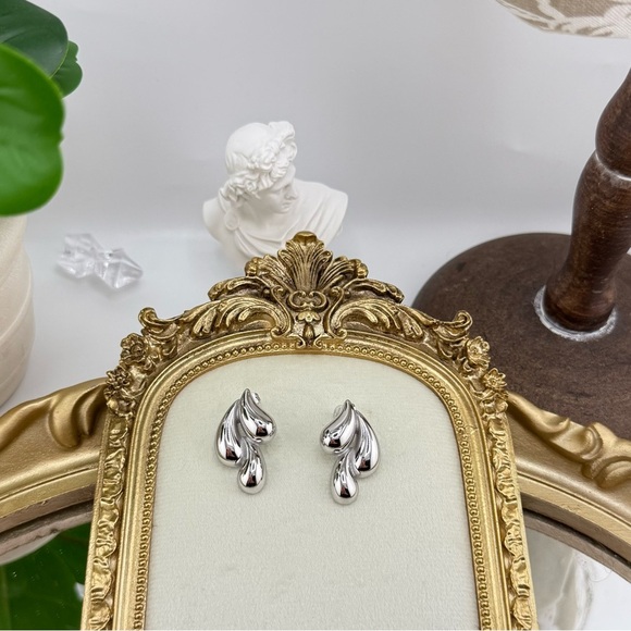 Silver Abstract Drop Earrings – Stainless Steel - Picture 3 of 9